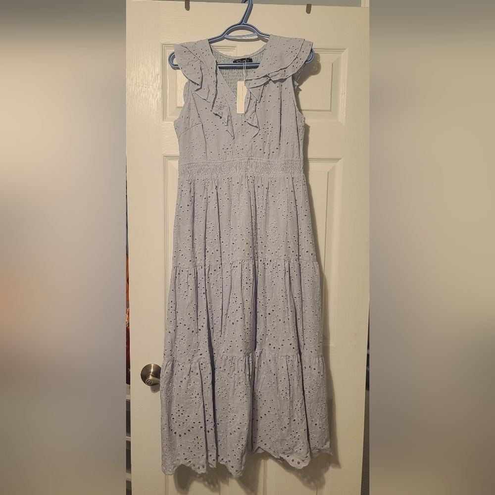NWT Elegant Pale Blue Eyelet Dress - size M